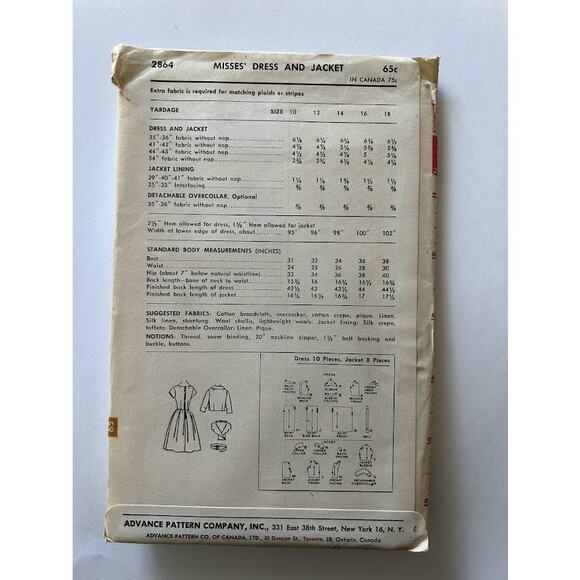 Vintage Advance sewing pattern #2864 size 14 dress and jacket 1960s - Picture 2 of 2